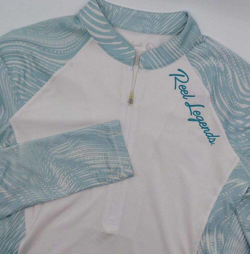 Reel Legends Keep-It-Cool 1/4 Zip Pullover Women's Medium White Blue UPF  30